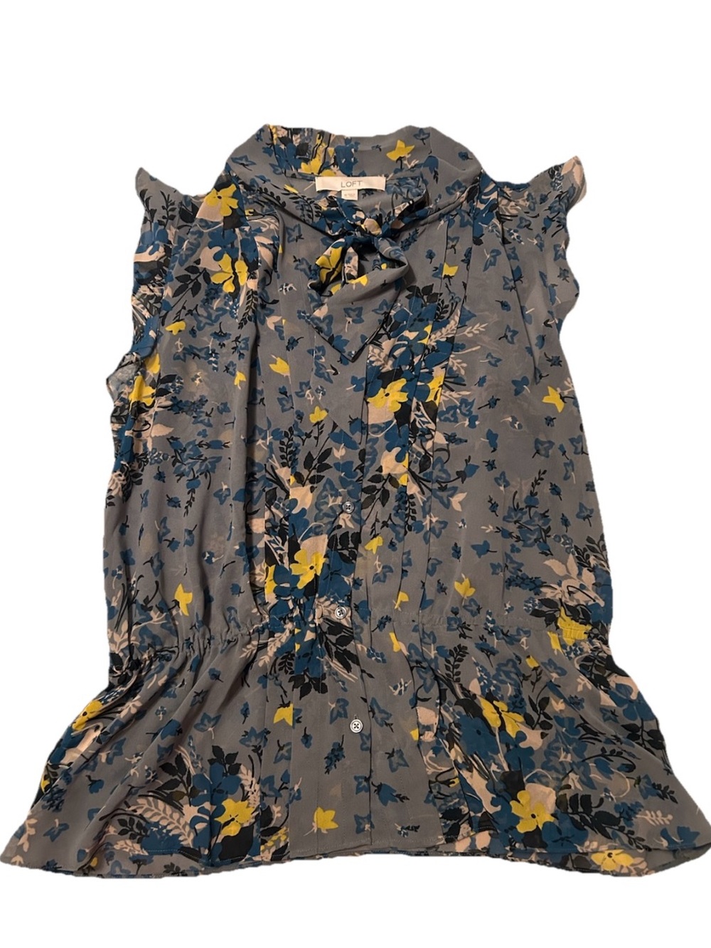 LOFT Floral Tie-Neck Sleeveless Blouse- Size Medium